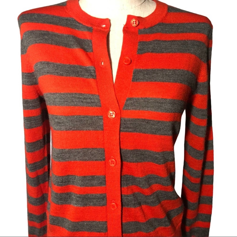 Loft Xs Red And Grey Stripe Button Front Cardigan - image 2